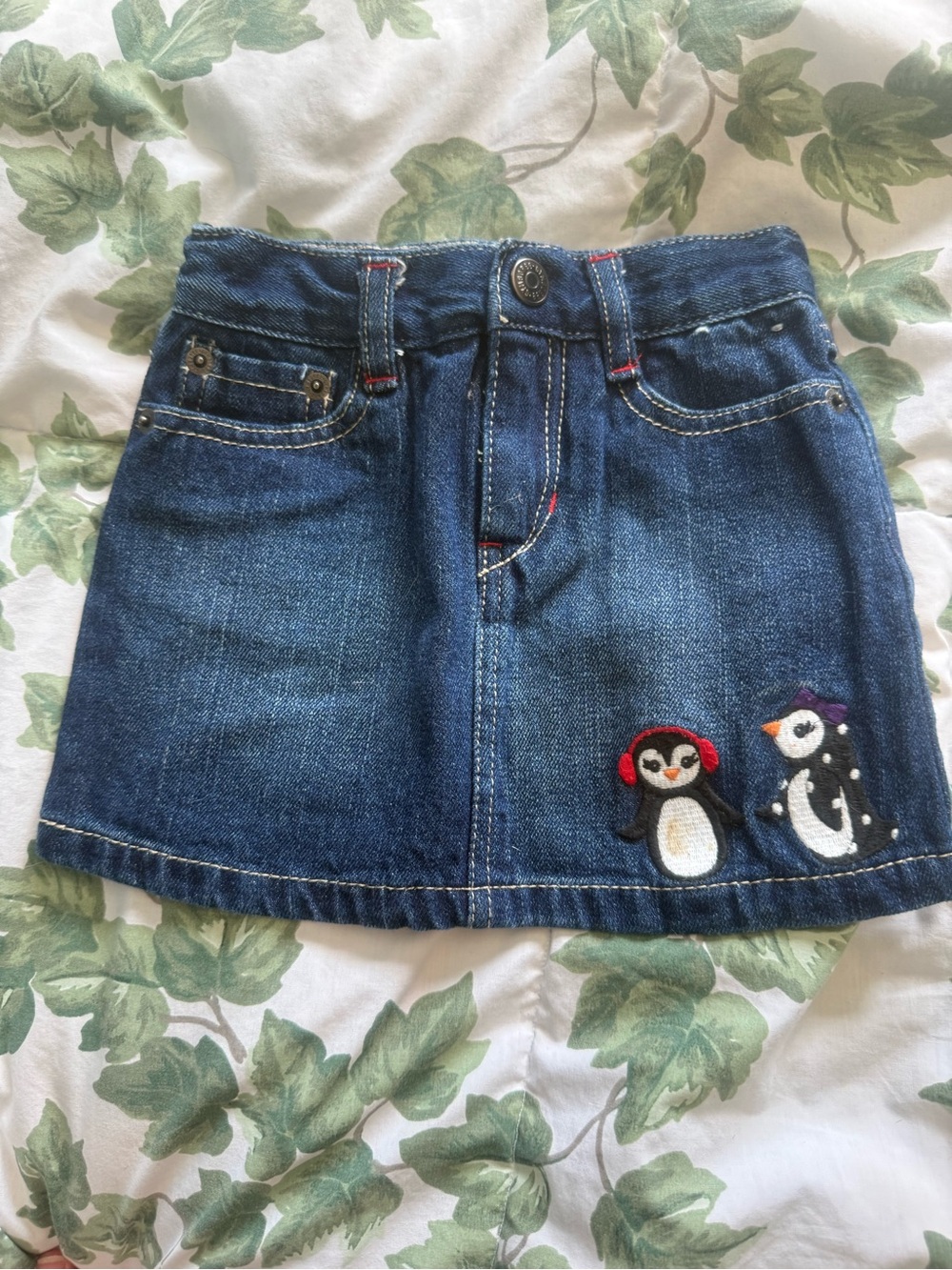 Gymboree Dark Blue Denim Skirt with Penguin Appliqués